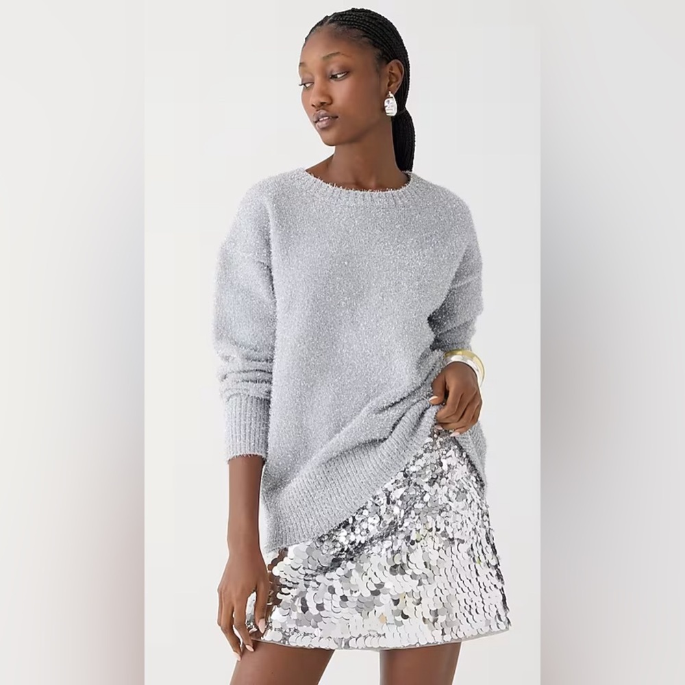 Jcrew| Relaxed crewneck sweater in metallic brushed yarn small